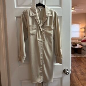 Banana Republic Cream Long Sleeve Dress